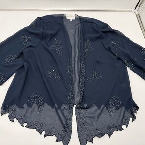 David’s Bridal Beaded Sheer Navy Jacket Shawl Cover Up 24WP Formal Evening